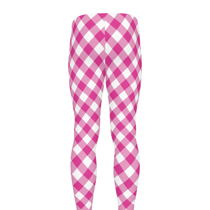 Magenta Pink And White Gingham Print Men's leggings
