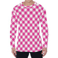 Magenta Pink And White Gingham Print Men's Long Sleeve T-Shirt