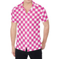 Magenta Pink And White Gingham Print Men's Shirt