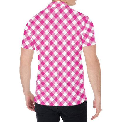 Magenta Pink And White Gingham Print Men's Shirt