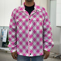 Magenta Pink And White Gingham Print Men's Shirt Jacket