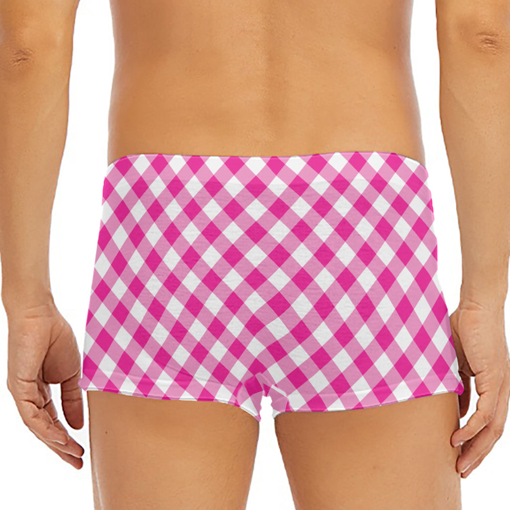 Magenta Pink And White Gingham Print Men's Short Boxer Briefs