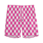 Magenta Pink And White Gingham Print Men's Sports Shorts