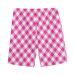 Magenta Pink And White Gingham Print Men's Sports Shorts