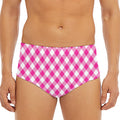 Magenta Pink And White Gingham Print Men's Triangle Swim Briefs