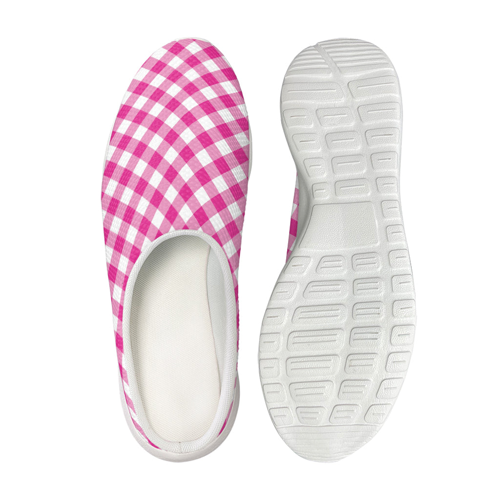 Magenta Pink And White Gingham Print Mesh Casual Shoes