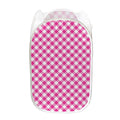 Magenta Pink And White Gingham Print Mesh Laundry Hamper
