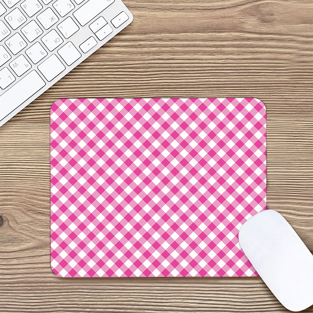 Magenta Pink And White Gingham Print Mouse Pad