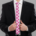 Magenta Pink And White Gingham Print Necktie