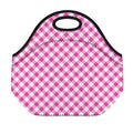 Magenta Pink And White Gingham Print Neoprene Lunch Bag
