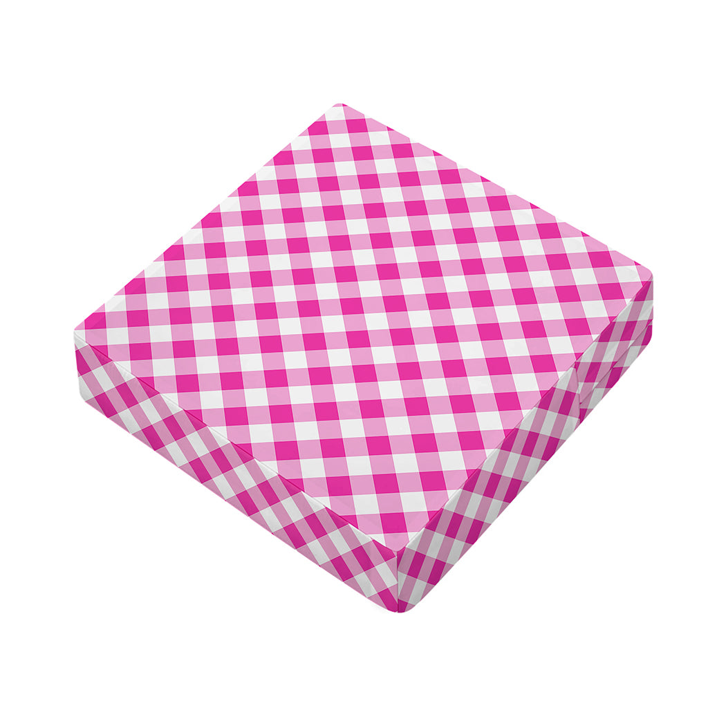 Magenta Pink And White Gingham Print Outdoor Seat Cushion Cover