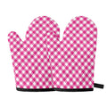 Magenta Pink And White Gingham Print Oven Mitts
