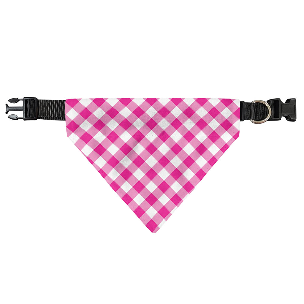 Magenta Pink And White Gingham Print Over The Collar Dog Bandana