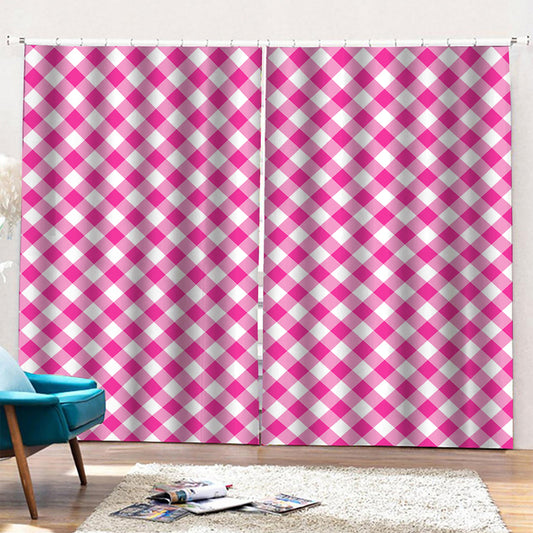 Magenta Pink And White Gingham Print Pencil Pleat Curtains