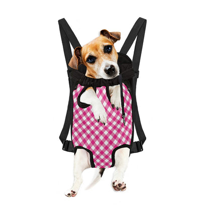 Magenta Pink And White Gingham Print Pet Carrier Backpack