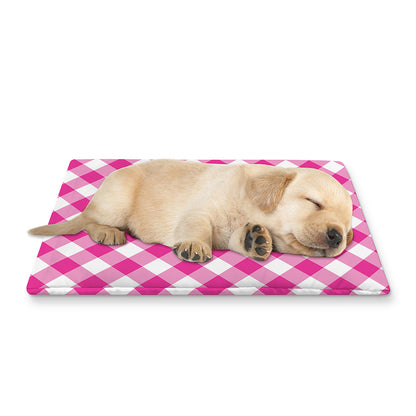 Magenta Pink And White Gingham Print Pet Cooling Mat Cover