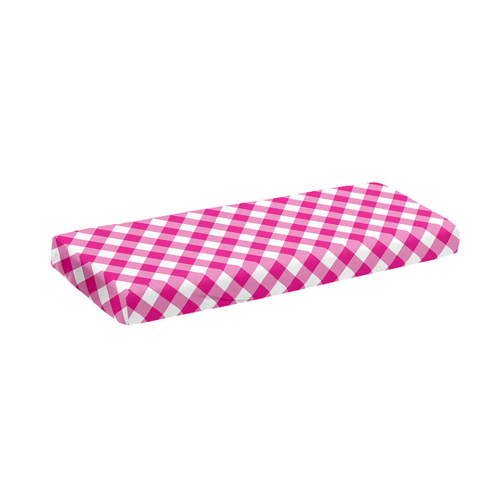 Magenta Pink And White Gingham Print Piano Keyboard Cover