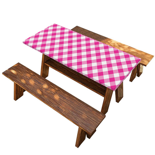 Magenta Pink And White Gingham Print Picnic Table Cover