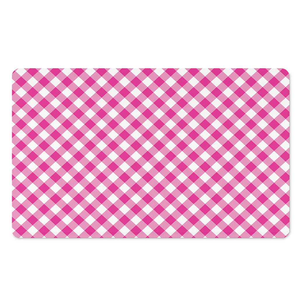 Magenta Pink And White Gingham Print Polyester Doormat