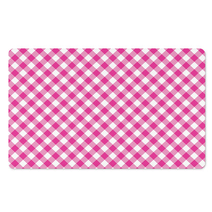Magenta Pink And White Gingham Print Polyester Doormat