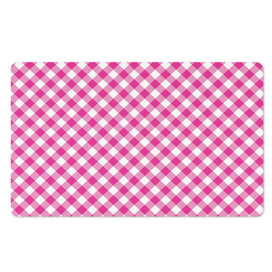 Magenta Pink And White Gingham Print Polyester Doormat