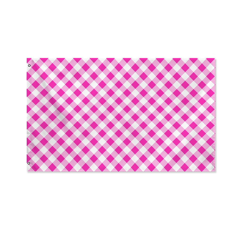 Magenta Pink And White Gingham Print Polyester Flag