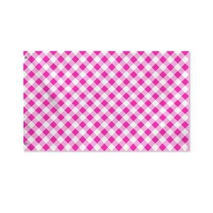 Magenta Pink And White Gingham Print Polyester Flag
