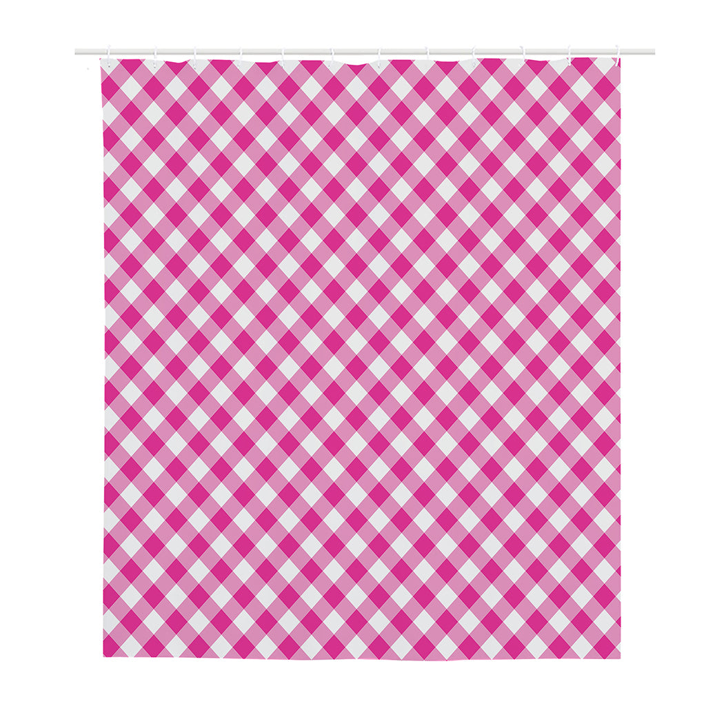 Magenta Pink And White Gingham Print Polyester Shower Curtain