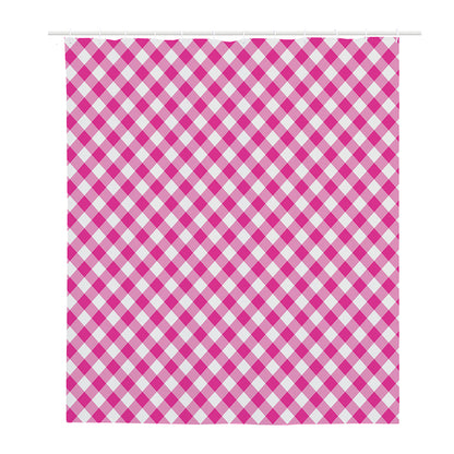 Magenta Pink And White Gingham Print Polyester Shower Curtain