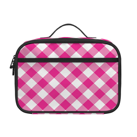 Magenta Pink And White Gingham Print Portable Lunch Bag