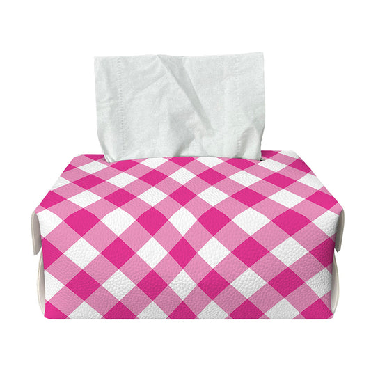Magenta Pink And White Gingham Print Rectangle Tissue Box Cover
