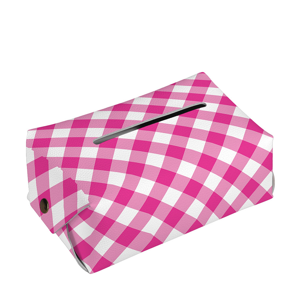 Magenta Pink And White Gingham Print Rectangle Tissue Box Cover