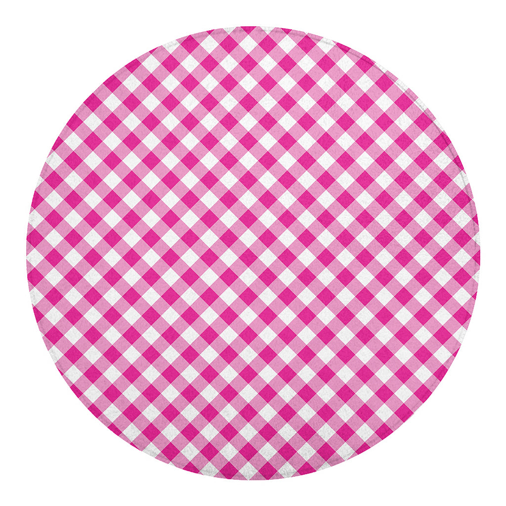 Magenta Pink And White Gingham Print Round Blanket