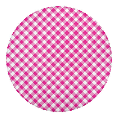 Magenta Pink And White Gingham Print Round Blanket