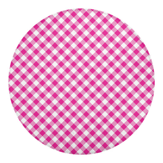 Magenta Pink And White Gingham Print Round Blanket
