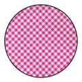Magenta Pink And White Gingham Print Round Floor Mat