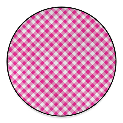 Magenta Pink And White Gingham Print Round Floor Mat