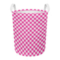 Magenta Pink And White Gingham Print Round Laundry Basket
