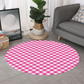 Magenta Pink And White Gingham Print Round Rug