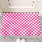 Magenta Pink And White Gingham Print Rubber Doormat