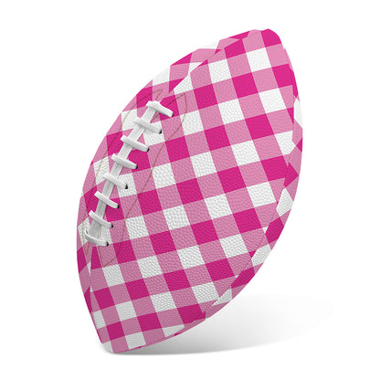 Magenta Pink And White Gingham Print Rugby Ball