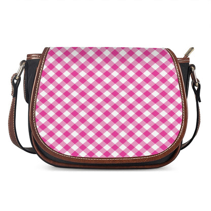 Magenta Pink And White Gingham Print Saddle Bag