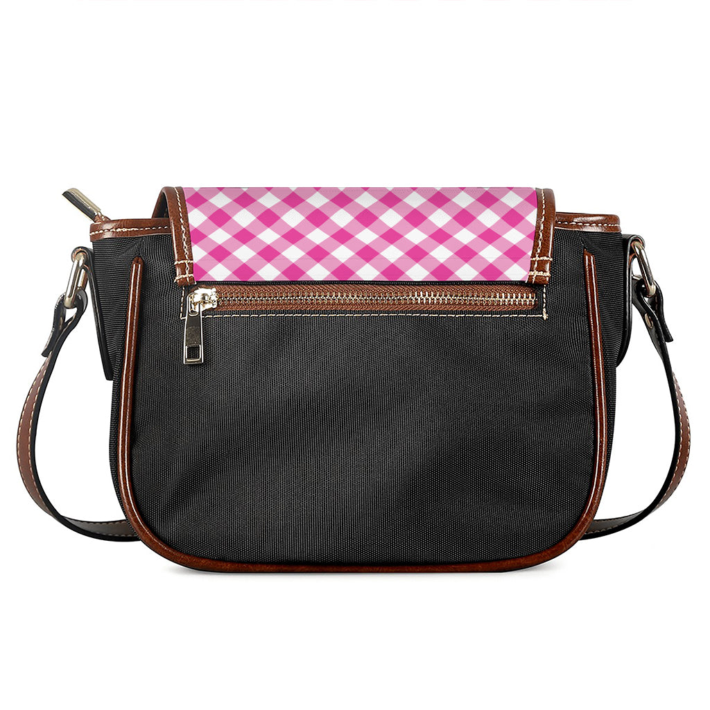 Magenta Pink And White Gingham Print Saddle Bag