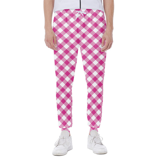Magenta Pink And White Gingham Print Scuba Joggers