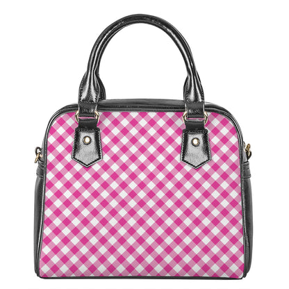 Magenta Pink And White Gingham Print Shoulder Handbag