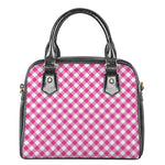 Magenta Pink And White Gingham Print Shoulder Handbag