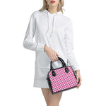 Magenta Pink And White Gingham Print Shoulder Handbag