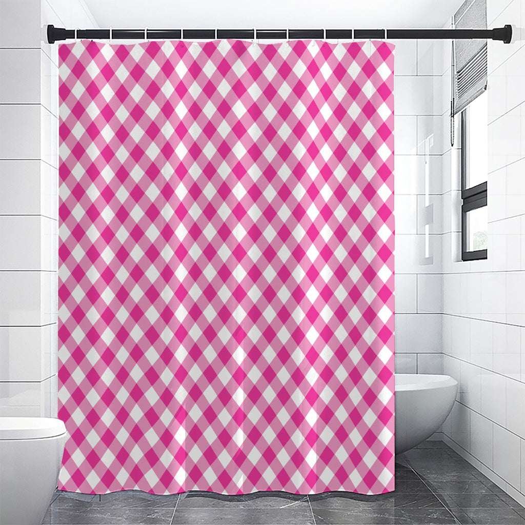 Magenta Pink And White Gingham Print Shower Curtain