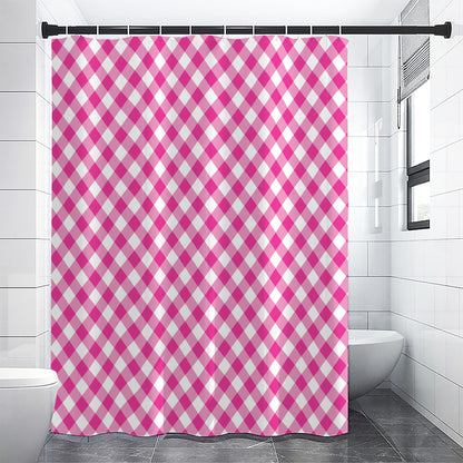 Magenta Pink And White Gingham Print Shower Curtain