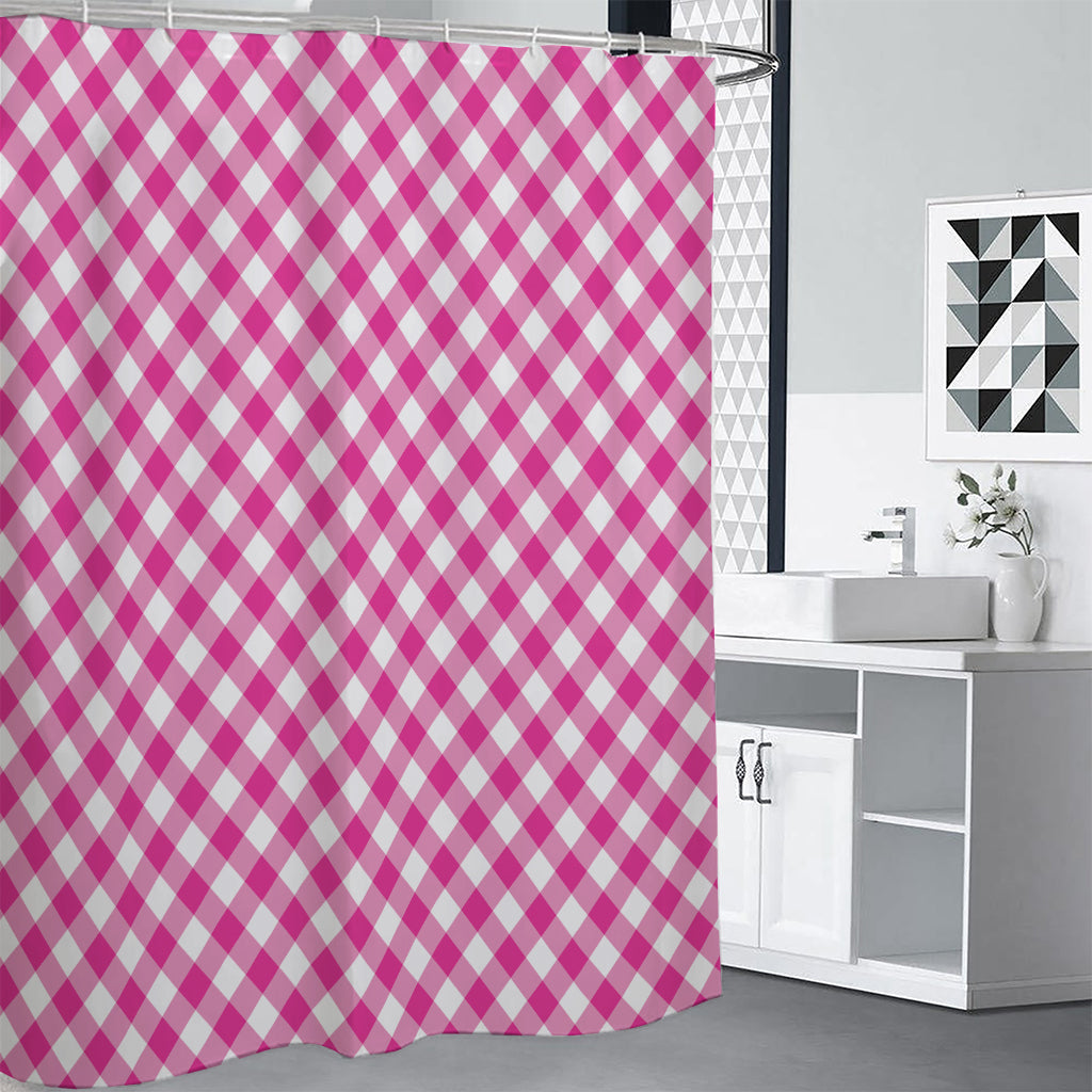Magenta Pink And White Gingham Print Shower Curtain